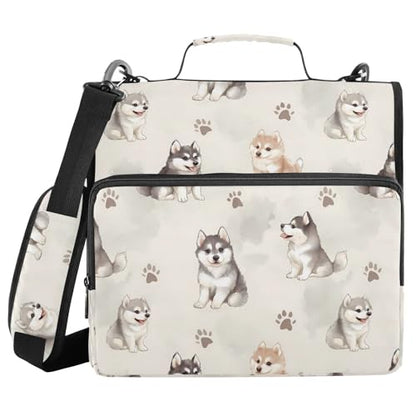 Cute Husky Dog Zipper Binder 3 Ring with Handle and Shoulder Strap, 500 Sheet Binder Organizer Capacity & Multi-Pockets for School Office - color: A6533