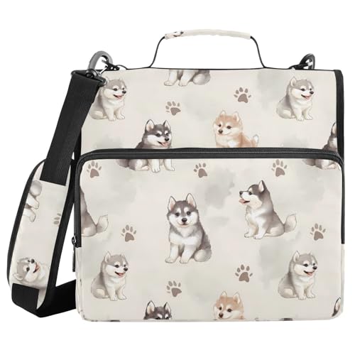Cute Husky Dog Zipper Binder 3 Ring with Handle and Shoulder Strap, 500 Sheet Binder Organizer Capacity & Multi-Pockets for School Office - color: A6533