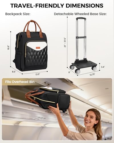 Ytonet Rolling Backpack for Women, 15.6 In Rolling Laptop Backpack with 4 Spinner Wheels, 2 In 1 Roller Travel Backpacks with Detachable Trolley, Carry On Rolling Laptop Bag for College Business Work - color: Beige Brown
