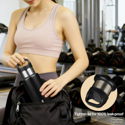 BJPKPK Insulated Water Bottle 32OZ Stainless Steel Water Bottle with Handle Double Walls Vacuum Insulated BPA Free Flask, Black - color: Black, size: 32 Ounces