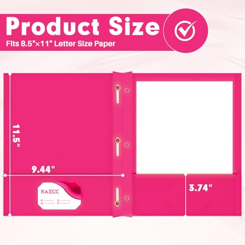 Two Pocket Folders, RAZCC 50 Pack Two Pocket Folders with Prongs, 3 Prong Folders Fit Letter Size Paper, Pocket File Folders for School Office Home Business, Magenta - color: Magenta