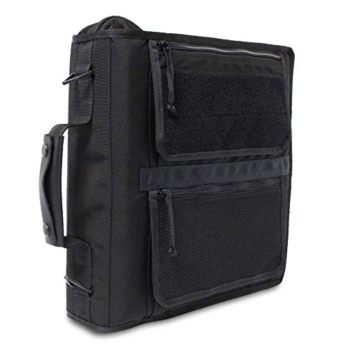 Tactical 3-Ring Binder Cover System, Zippered Padfolio Organizer Bag with leather handle (fits 1.5-2" Binders, Black) - color: Black, size: Fits 1.5-2" Binders