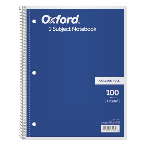 Oxford 1-Subject Notebooks, Spiral, 8 x 11, College Rule, Color Assortment May Vary, 100 Sheets, 1 Notebook (65161)