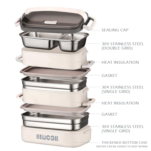 Bento Box Adult Lunch Box (74 Oz Large Capacity), Reusable, Leak-Proof, Including Lunch Bag, Fork And Spoon, 3 Dividers, Suitable For Work, Picnic, Dishwasher And Microwave Safe.(White) - color: White
