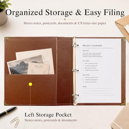 Large 2 Inch D-Ring 3 Ring Binder, Faux Leather, Coffee | Faux leather inside and out; large cover fits 8.5 x 11 paper, sheet protectors, dividers, certificates, and files. - color: Coffee, size: 2 Inch