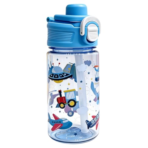 Flip, Bite and Sip 3-in-1 Straw Kids Water Bottle, Leak-proof, 13oz | Sturdy and Drop-resistant, with Handle, BPA Free, Dishwasher Safe, Perfect for School, Travel, and Home - color: Transportation