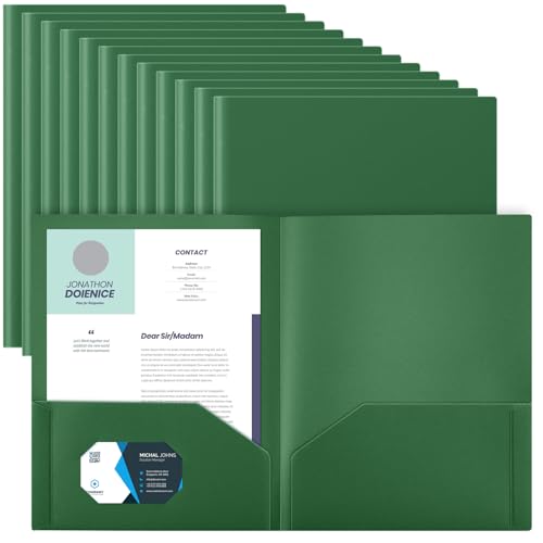 Gueevin 24 Pcs Plastic Folders with Pockets, Back to School Two Pocket Folder Fit Letter Size, Heavy Duty School Business Card Holder for Home Office, 11. 61 x 9. 45 Inches (Dark Green) - color: Dark Green