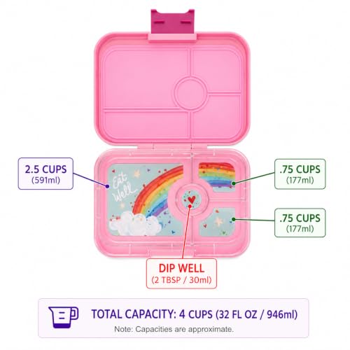 Yumbox Tapas Leakproof Bento Box, 4 Compartments, Capri Pink | Sandwich-Friendly | Large 4.2-Cup Capacity | Built-In Dip Well | Removable Compartment Tray | Ideal for Teens & Adults - color: Capri Pink Rainbow