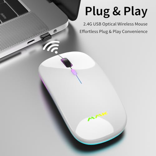 Wireless Bluetooth Mouse for Laptop, Rechargeable Mouse 2.4G USB Optical Wireless Mouse, LED Slim Dual Mode(Bluetooth 5.0 and 2.4G) Wireless for Laptop, PC, Mac OS, Android, Windows(Silver) - color: Silver