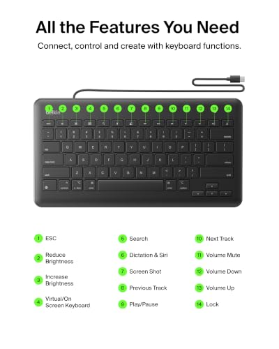 Belkin Wired Keyboard for iPad A16 / 10th Generation w/USB C Connector - Full-Size Keyboard, Plug‑and‑Play - Durable iPad Accessory for Schools, Offices, Travel - No Batteries Required - style: USB-C Connector Keyboard Only