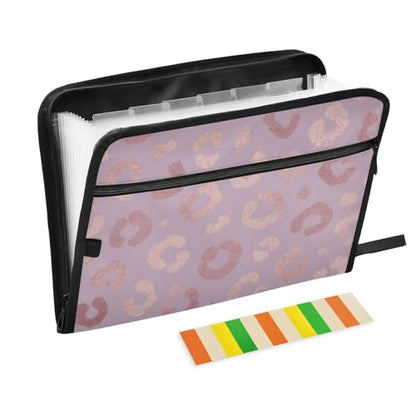 Rose Gold Leopard Expanding Accordion File Folder with 13 Pockets and Zipper Closure - color: Rose Gold Leopard