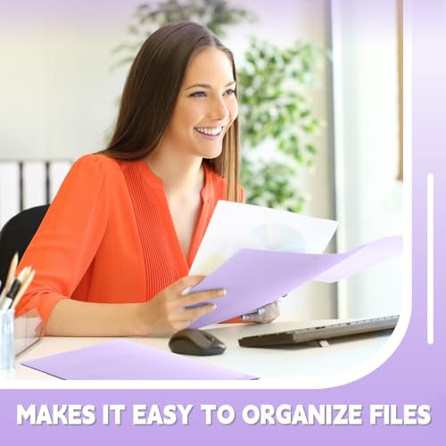 Gueevin 100 Pack Plastic Folder with Pockets, 2 Pocket Folders, Plastic Glossy Folders Fit Letter Size Paper, Heavy Duty Durable File Folder with Business Card for Home Office School (Light Purple) - color: Light Purple