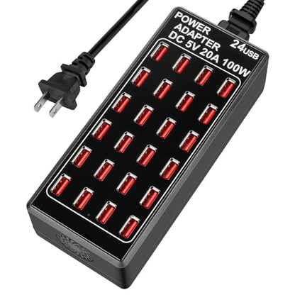 24-Port 100W (20 A) USB Charging Station, Home-Sized Desktop USΒ Fast Charger, Multiple USB Desktop Chargers for Hotels, Schools, Shops, Shopping malls and Travel