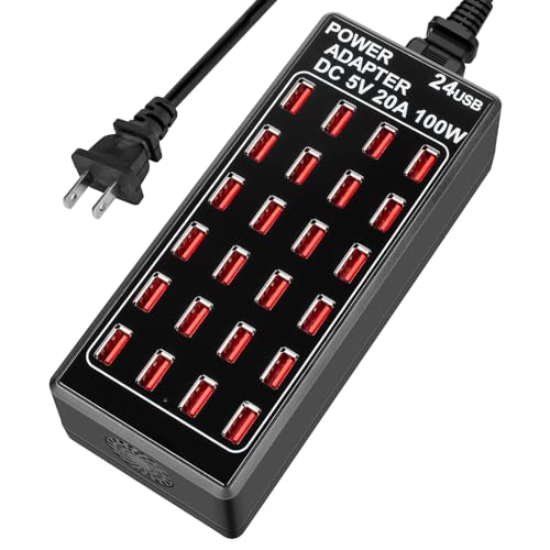 24-Port 100W (20 A) USB Charging Station, Home-Sized Desktop USΒ Fast Charger, Multiple USB Desktop Chargers for Hotels, Schools, Shops, Shopping malls and Travel