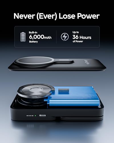 myCharge EcoHub 3-in-1 Magnetic Wireless Charger & Battery Pack for iPhone, iWatch, AirPods - 6,000mAh Battery | Built-in Wall Plug | 15W Magsafe Wireless Output | Foldable | Charging Station | Black - color: Black