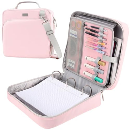 3-Inch 3-Ring Zipper Binder with Shoulder Strap and Multiple Pockets | D-Ring Zip Up Binder with 700 Sheets Capacity, Compatible with 13" MacBook/Tablet, for Middle School, Office, Pink - color: Pink