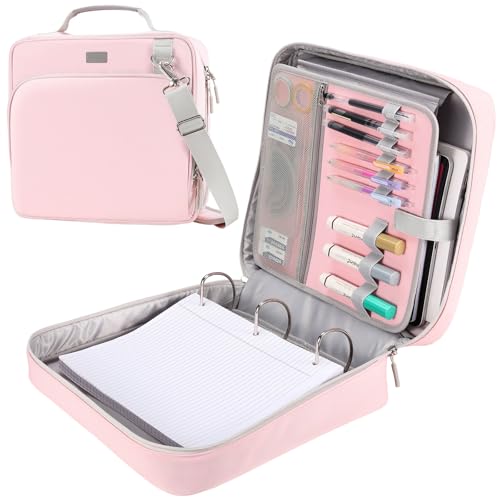 3-Inch 3-Ring Zipper Binder with Shoulder Strap and Multiple Pockets | D-Ring Zip Up Binder with 700 Sheets Capacity, Compatible with 13" MacBook/Tablet, for Middle School, Office, Pink - color: Pink