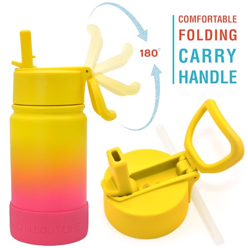CHILLOUT LIFE 12oz Kids Insulated Stainless Steel Water Bottle with Leak Proof Straw Lid & 144 Stickers - color: Nectarine, style: 12 oz