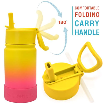 CHILLOUT LIFE 12oz Kids Insulated Stainless Steel Water Bottle with Leak Proof Straw Lid & 144 Stickers - color: Nectarine, style: 12 oz