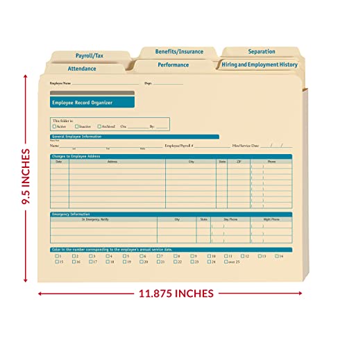 ComplyRight Expanded Employee Record Organizer and 6 Folder Sets | Pack of 25, 9-1/2" x 12” x 1-1/4”, Document Filing Folder for Businesses, Employee Management Documentation Office Supplies - style: 6-Folder Set