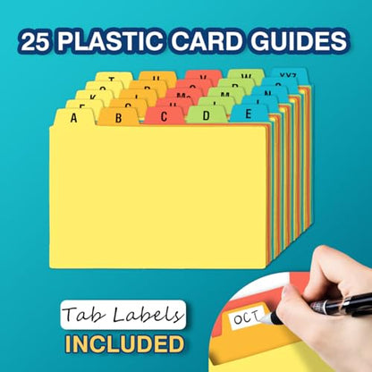 H4D 4x6 Index Card Holder with 100 Index Cards and 25 Dividers, Teal | 4x6 Inch Plastic Box, Heavyweight 4x6 Index Cards, Plastic 4x6 Index Card Dividers, Snap Closure Lid - color: Teal, size: 4"x6"