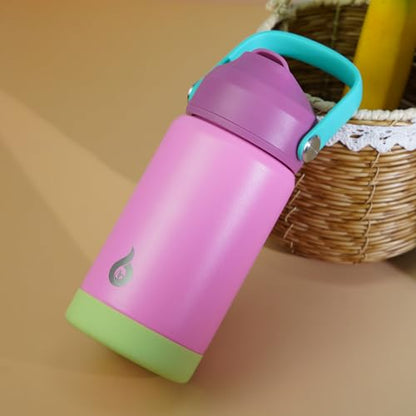 BJPKPK Insulated Water Bottle with Straw Lid, 12oz Thermo Water Bottles, Flex Handle & Non-slip Boot, BPA Free Leak Proof Stainless Steel Metal Thermo, Tumblers, Cups,Rose Pink - color: Rose Pink, size: 12 Ounces