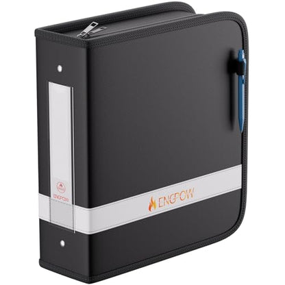ENGPOW 3 Ring Binder,Fireproof 3 Inch D Ring Binder with Zipper,Holds 750 Sheets,Non-Stick,PVC-Free,Compatible with Clear Sheet Protectors,Portable School Office Home Safe Storage for Paper,Black - size: 3 inch