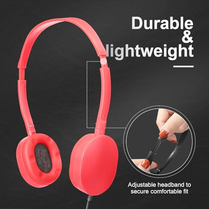 Kanayu 30 Pack Wired Headphones, Adjustable On Ear Headphones, Kids Headphones with Stereo, Children Headphones Earbuds for Kids, Boys, Girls, Schools, Laptop, Travel, Plane, Tablet(Bright Colors) - color: Bright Colors