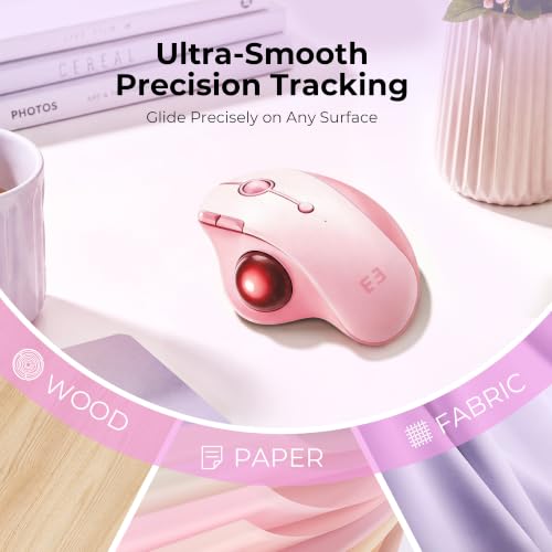 seenda Wireless Trackball Mouse, Ergonomic Bluetooth Rollerball Mouse Rechargeable, 3 Device Connection Optical Mice Adjustable DPI Thumb Control Mice Compatible for PC/Laptop/Windows/Mac - Pink - color: Pink