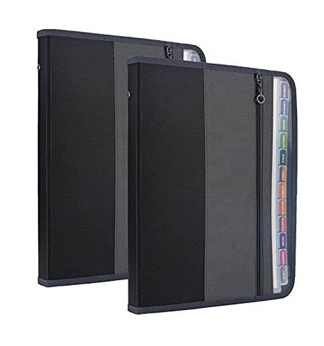 NAFY Expanding File Folders, 13 Pockets Document Organizer with Zipper, A4 Letter Size Portable Accordion Expanding File Folders with Multicolor Labels for Home Office School Supplies (Black 2 Pack) - color: Black 2 Pack