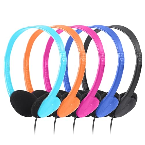 CN-Outlet Kids Headphones for Classroom in Bulk Multi Colored 5 Pack, Wholesale Children On-Ear Headset Perfect for Schools, Student, Libraries, Computer Lab, Testing Centers (5Pack) - color: Mixed Colors, size: 5 PACK