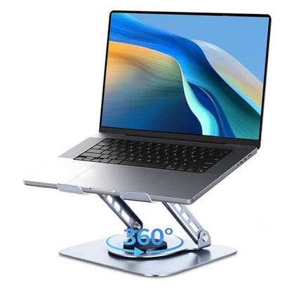 Leeboom Ergonomic Laptop Stand for Desk, 360° Rotating Aluminum Laptop Riser, Adjustable Notebook Holder for MacBook Air/Pro, Dell, HP, Lenovo (10–15.6", Silver) – Not for Gaming Laptops - color: light silver