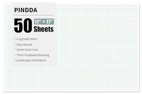 Engineering Graph Paper Pads, 11"x17 "Grid Paper, 4x4 Graph Ruled, 50 Sheets Landscape, Easy-Tear Glue-Bound, 11"x17" Cardboard Backing, for Drafting, Engineering, Architect Designers - color: 1 Pack-Squared (50 Sheets/Pad), size: 11" x 17"Landscape