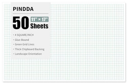 Engineering Graph Paper Pads, 11"x17 "Grid Paper, 4x4 Graph Ruled, 50 Sheets Landscape, Easy-Tear Glue-Bound, 11"x17" Cardboard Backing, for Drafting, Engineering, Architect Designers - color: 1 Pack-Squared (50 Sheets/Pad), size: 11" x 17"Landscape
