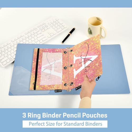 Personalized Pencil Pouch for 3 Ring Binder Bright Pink Shining Custom Pencil Pouches Case Binder Cosmetic Bag 2 Pack for Office School College Supplies - color: Bright Pink Shining