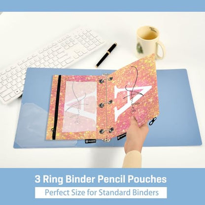 Personalized Pencil Pouch for 3 Ring Binder Bright Pink Shining Custom Pencil Pouches Case Binder Cosmetic Bag 2 Pack for Office School College Supplies - color: Bright Pink Shining