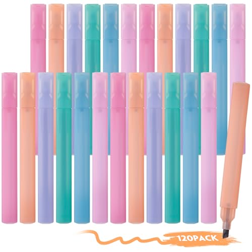 Marspark 120 Pcs Highlighters Bulk Chisel Tip Aesthetic 6 Assorted Colors No Bleed Cute Soft Macaron Colors Marker Pens for Journal Planner Notes School Study Office Supplies (Macaron) - color: Macaron Colors