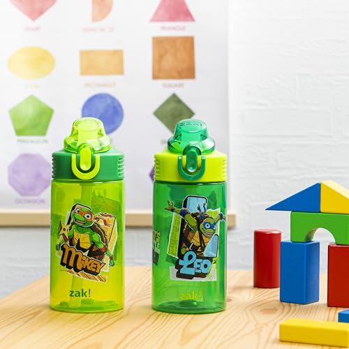 Zak Designs TMNT Sage Kids Water Bottle For School or Travel, 16oz Durable Plastic Water Bottle With Straw, Handle, and Leak-Proof, Pop-Up Spout Cover, 2-Pack Set (Teenage Mutant Ninja Turtles) - color: TMNT