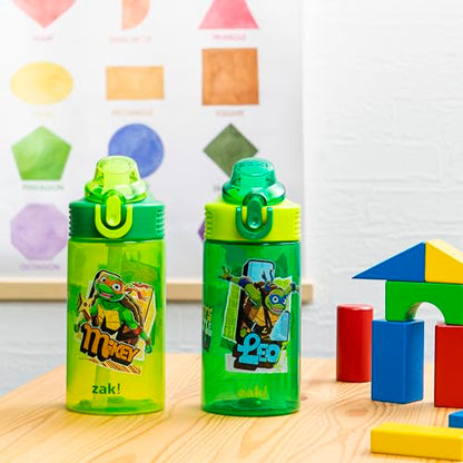 Zak Designs TMNT Sage Kids Water Bottle For School or Travel, 16oz Durable Plastic Water Bottle With Straw, Handle, and Leak-Proof, Pop-Up Spout Cover, 2-Pack Set (Teenage Mutant Ninja Turtles) - color: TMNT