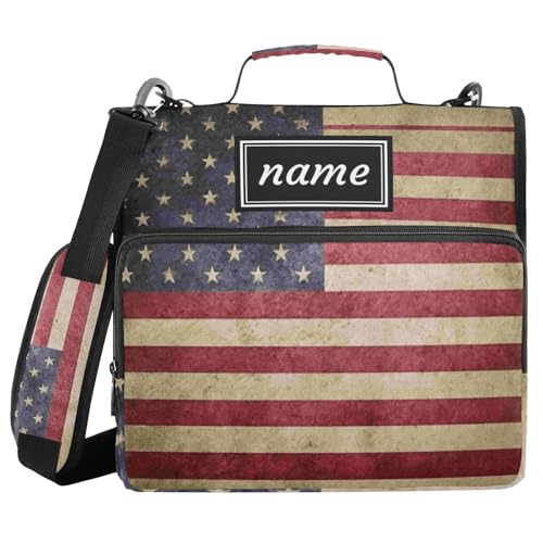 Kcldeci Personalized Zipper Binder 3 Ring，Vintage American Flag Custom Zipper Binder Organizer 1.5inch for School and Office Expanding File Folder - color: A2