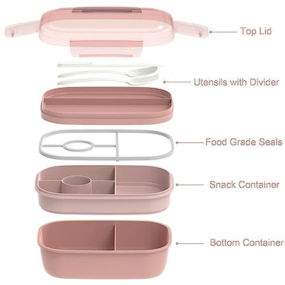 JBGOYON® Bento Lunch Box Set - 3 Stackable Containers for Adults and Kids，lunch box for women- Includes Lunch Bag, Leak-Proof and BPA-Free - Built-in Utensil Set - Dishwasher Safe (Pink) - color: Pink set