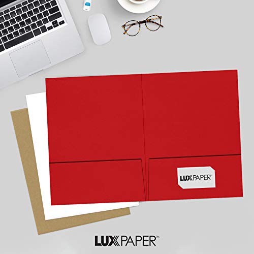 LUXPaper 9" x 12" Presentation Folders | Two Pocket | Ruby Red | 100lb. Cover | 10 Qty - color: Ruby Red
