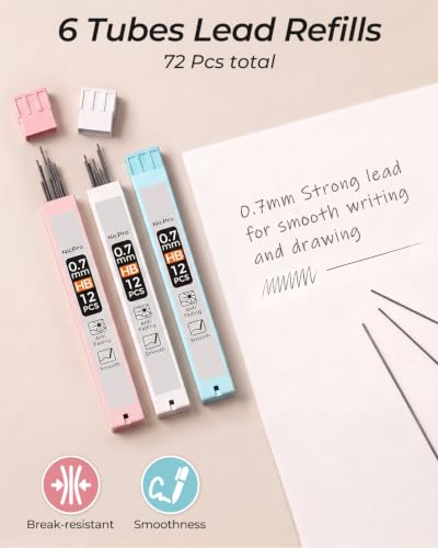 Nicpro 3PCS Cute Mechanical Pencil Set with Case, 0.7 mm Pencils with 6 Tube HB Lead Refill, 3PCS Eraser, 9PCS Eraser Refill for School Supplies Student Writing, Drafting Drawing Sketching - style: 3 Pack (0.7mm)