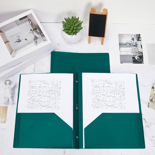 Lincia 100 Pcs Plastic Folders with Pockets and Prong Folders with Prongs 2 Pockets for Office, School for Students, Teachers, Office Workers(Dark Green) - color: Dark Green