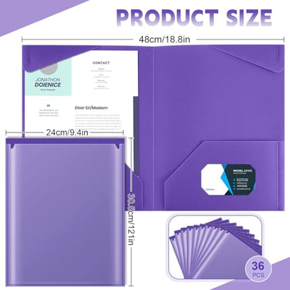 Henoyso 36 Pack Purple Plastic Folders with Clear Front Pockets Heavy Duty File Folders with 2 Pockets and Card Slot for Student Communication School Office Presentation Report - color: Purple