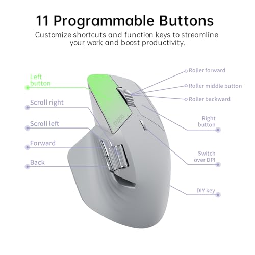 Rapoo MT760Mini Bluetooth Wireless Mouse - Bluetooth 5.0 and 2.4GHz Multi-Mode Connection, Support 4 Devices, M+ Cross Computer Technology, 11 Programmable Buttons,Light Grey - color: Light Grey, size: Mini