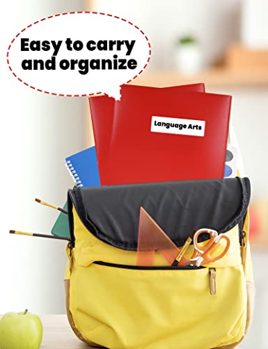 SUNEE 2 Pocket Folders (6 Pack, Red) Heavy-Duty Plastic Folders with Pockets, Fit 8.5x11 Letter Size Paper, 2-Pocket File Folders for Kids, Home, School, Office - color: Red, style: 6-Pack