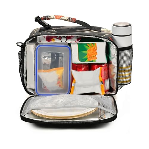 MNSRUU Student Lunch Bag Fox and Flowers Insulated DinnerTotes Picnic Bag Lunch Box with Adjustable Shoulder Strap for Teen Kids Adults - color: Fox I 3299