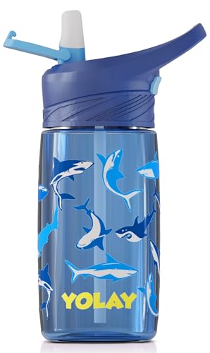 YOLAY 15oz Kids Water Bottle For School Boys and Girls, Durable Toddler Water Bottle with Straw Lid Leak-Proof, Spill Proof, Easy Clean and Dishwasher Safe with Re-Usable and BPA Free - Shark - color: Shark