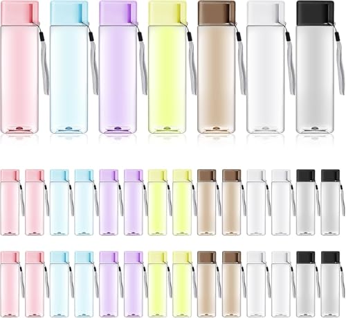 35 Pcs Water Bottle Bulk, 500 ml Plastic Sports Bottles with Handle Strap, Portable Gym Water, Large Travel Leak-proof Drinking Bottles for School, Travel, Fitness - color: 7 Colors